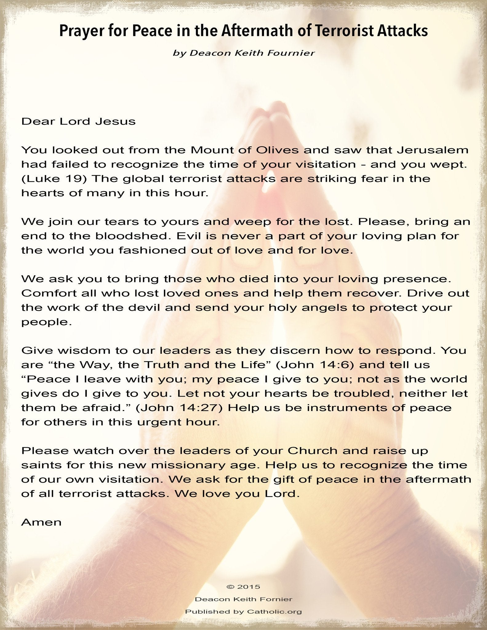 Prayer for Peace in the Aftermath of Terrorist Attacks PDF