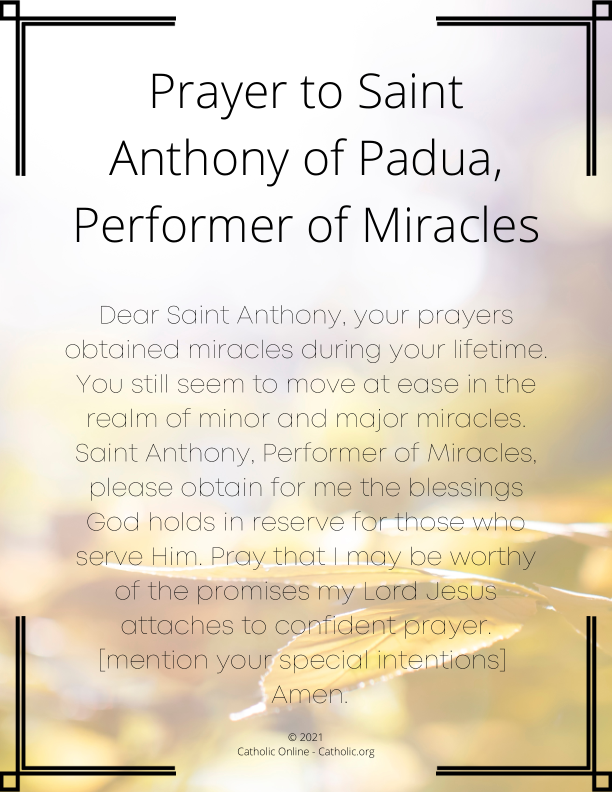 Prayer to Saint Anthony of Padua, Performer of Miracles PDF