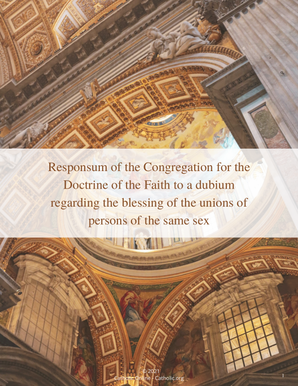 Responsum of the Congregation for the Doctrine of the Faith to a dubium regarding the blessing of the unions of persons of the same sex PDF