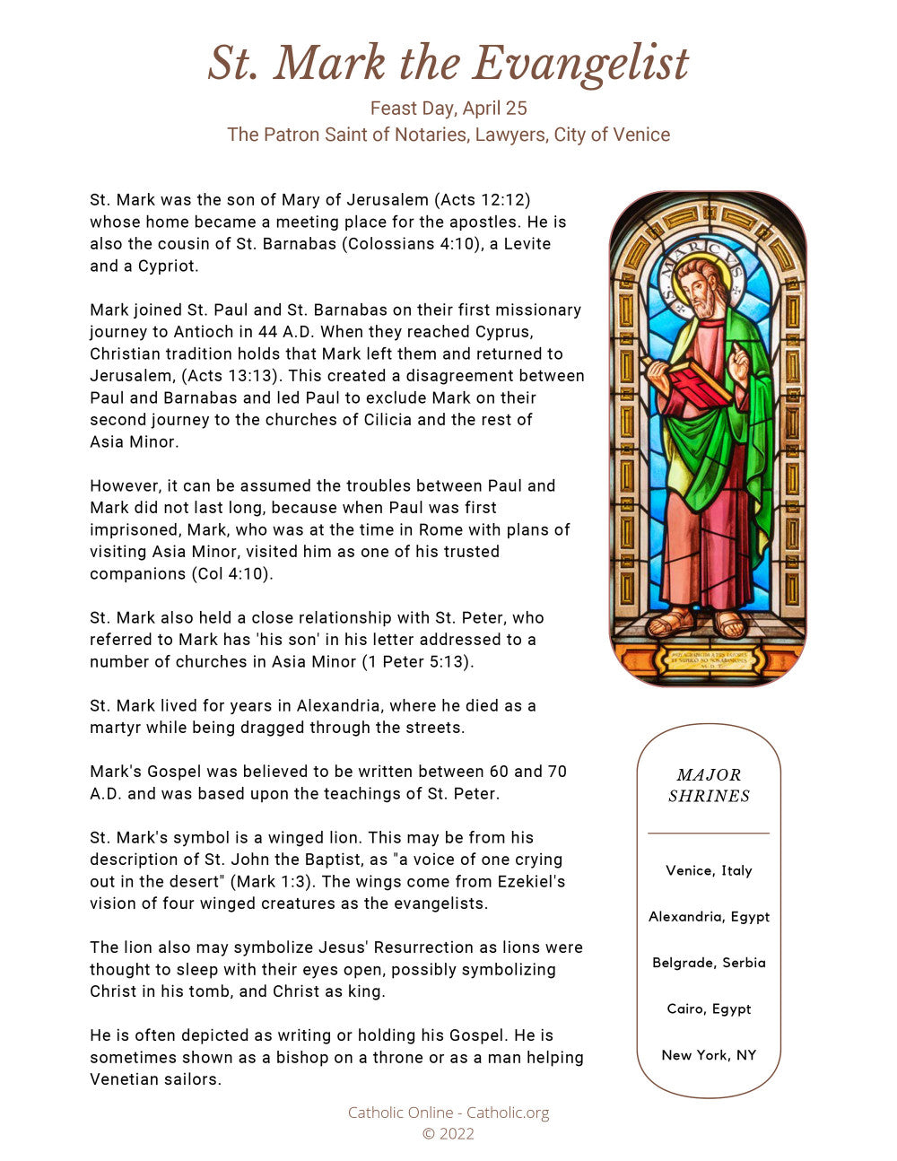 St. Mark the Evangelist bio PDF