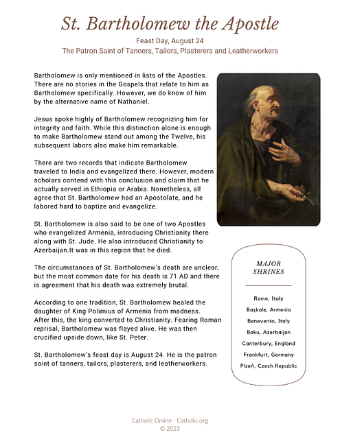 St. Bartholomew the Apostle bio PDF