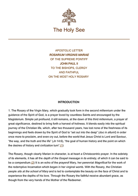 The Rosary of the Virgin Mary - Rosarium Virginis Mariae - an Apostolic Letter from Pope John Paul II PDF