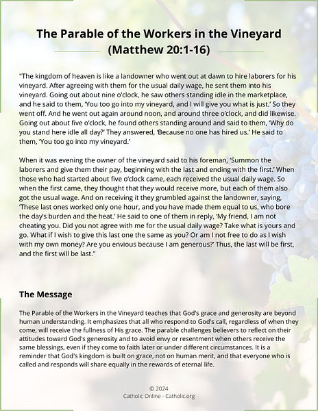 The Parable Of The Workers In The Vineyard Matthew 20 1 16 FREE PDF 