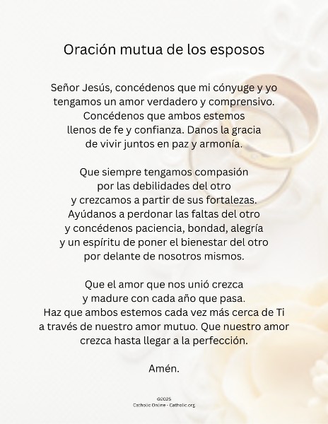 Oración mutua de los esposos - Prayer of Spouses for Each Other in Spanish PDF