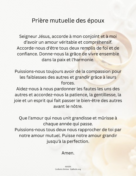 Prière mutuelle des époux - Prayer of Spouses for Each Other in French PDF