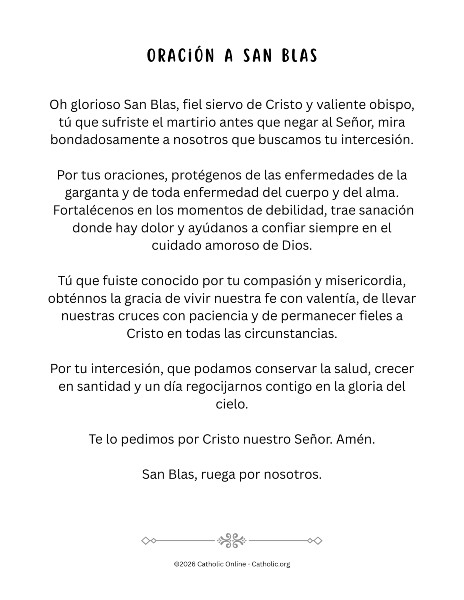 Oración a San Blas - Prayer to St. Blaise in Spanish pdf