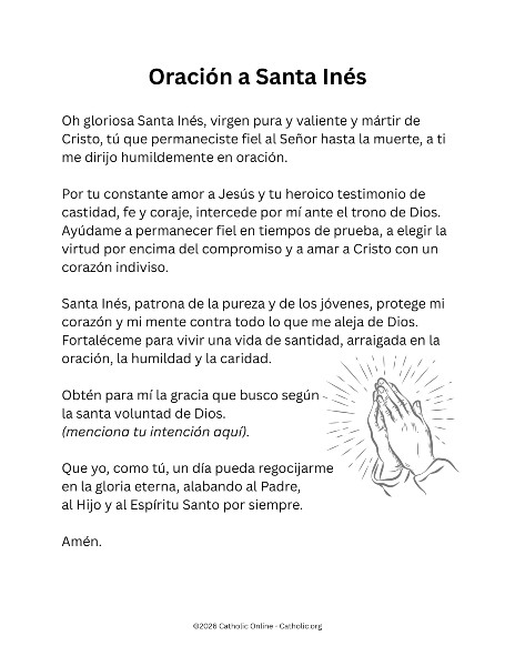 Oración a Santa Inés - Prayer to St Agnes in Spanish PDF