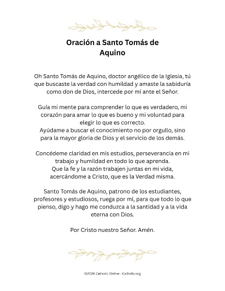 Oración a Santo Tomás de Aquino - Prayer to St. Thomas Aquinas (In Spanish) pdf