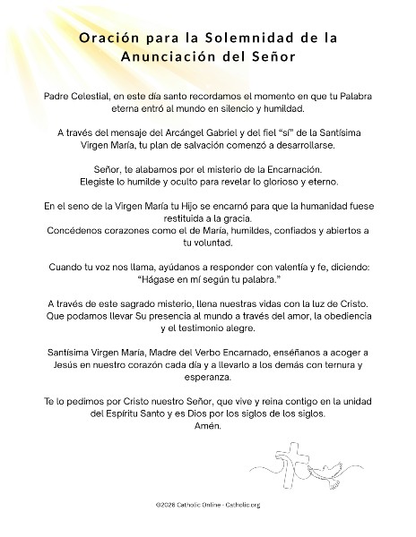 Oración para la Solemnidad de la Anunciación del Señor - Prayer for the Solemnity of the Annunciation of the Lord in Spanish pdf