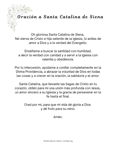 Oración a Santa Catalina de Siena - Prayer to St. Catherine of Siena in Spanish pdf