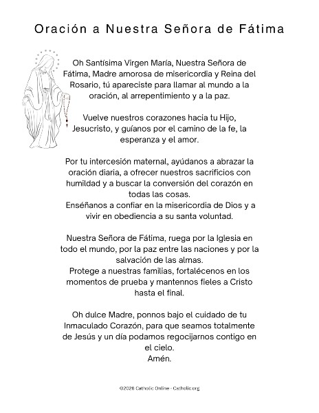 Oración a Nuestra Señora de Fátima - Prayer to Our Lady of Fatima in Spanish pdf