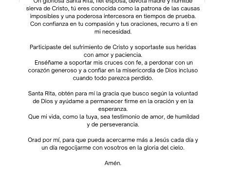 Oración a Santa Rita - Prayer to St. Rita in Spanish pdf