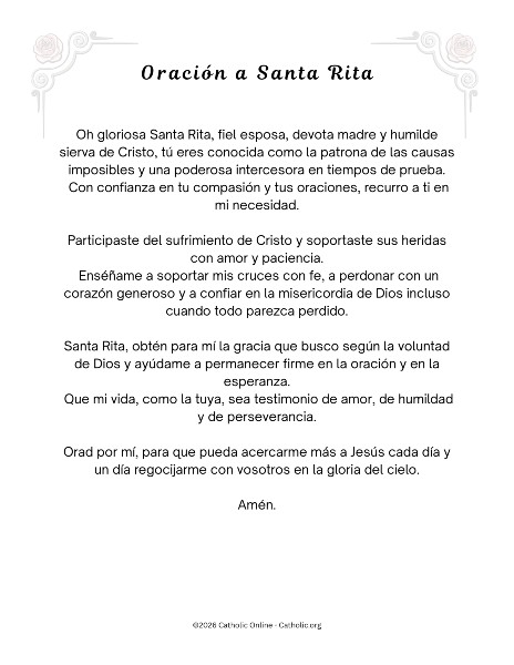 Oración a Santa Rita - Prayer to St. Rita in Spanish pdf