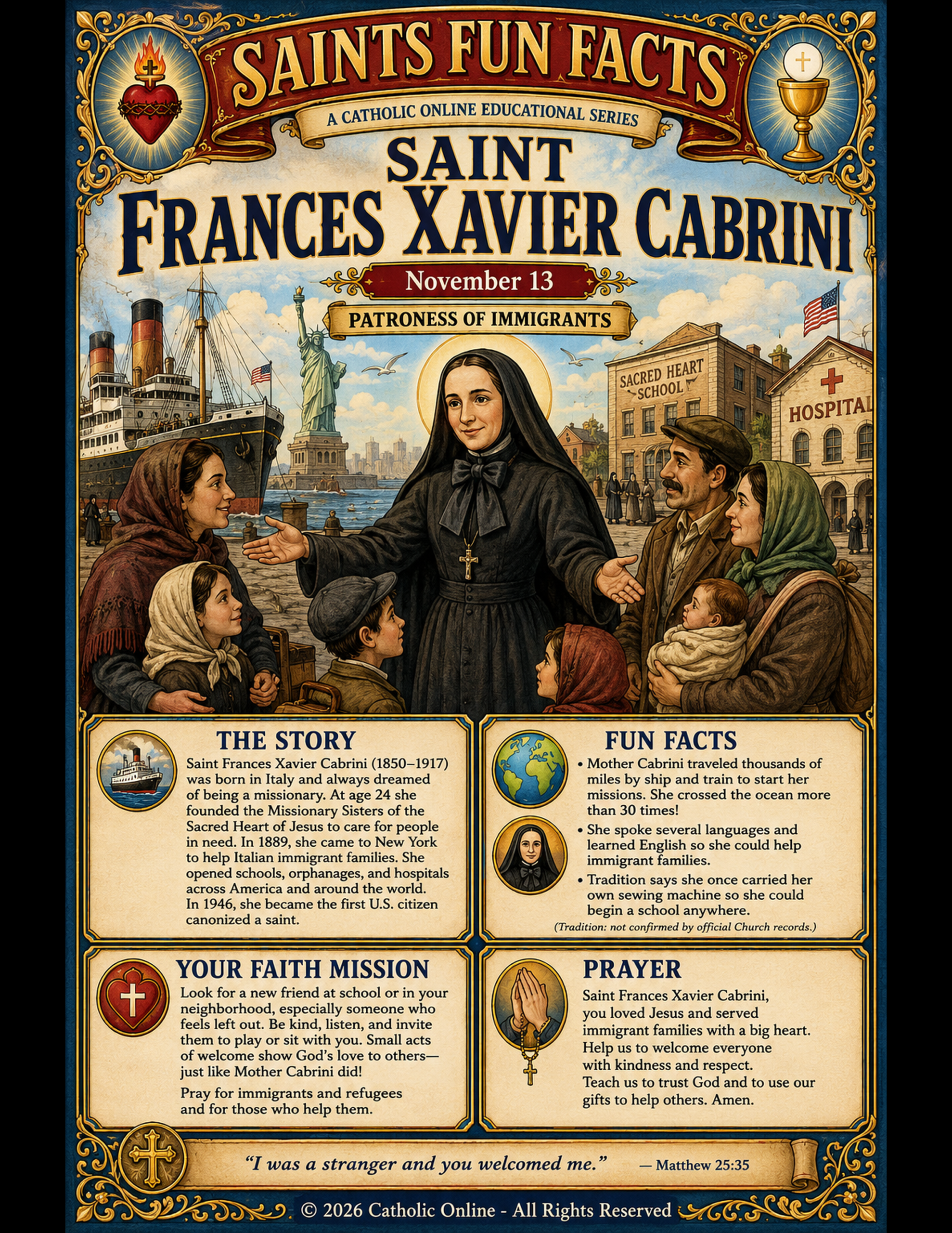 Saints Fun Facts for St. Frances Xavier Cabrini