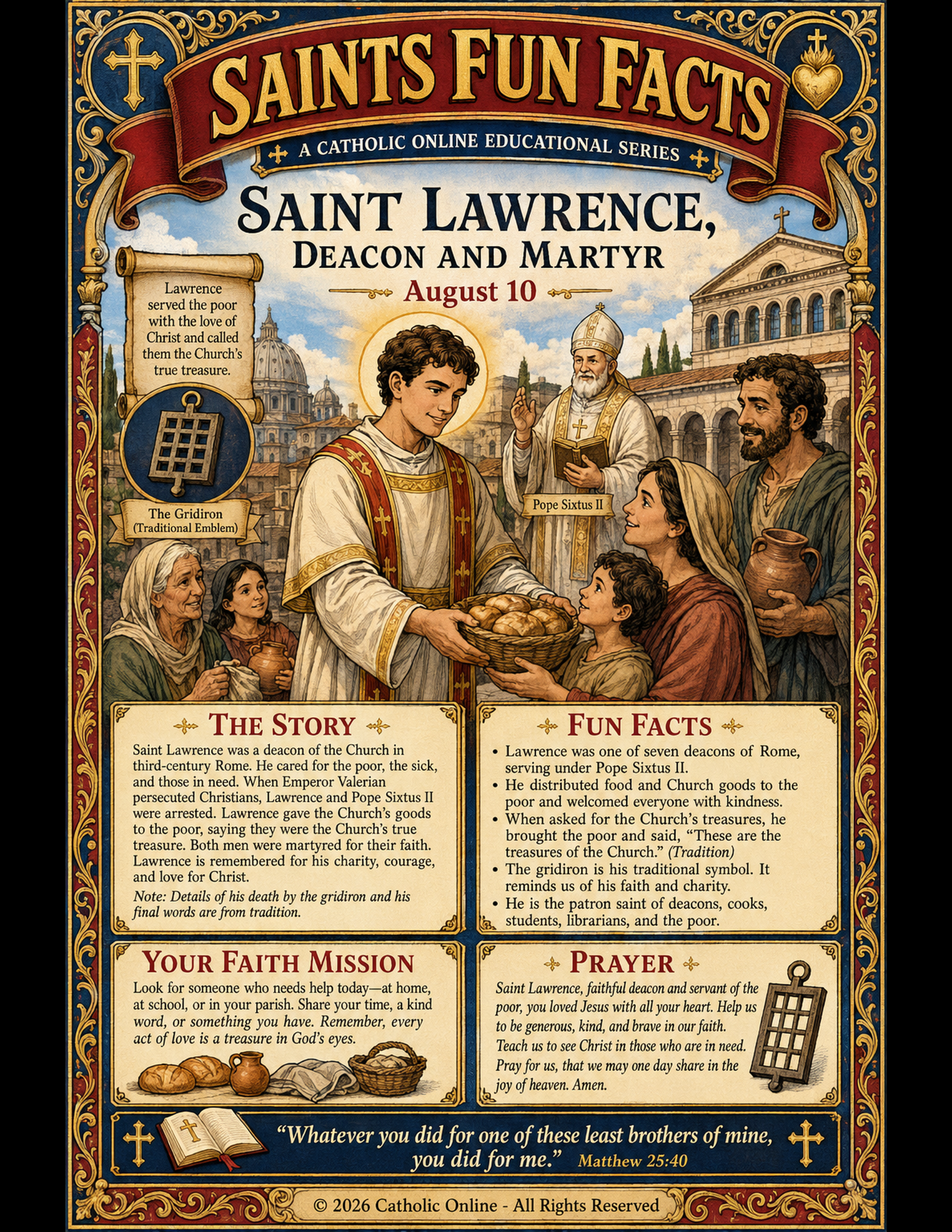 St. Lawrence, Deacon and Martyr Fun Fact Image
