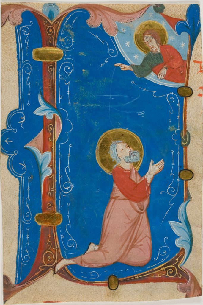 Praying Saint (Moses?) with Christ in a Historiated Initial "L", from a Choirbook
