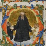 Saint Benedict Presenting his Rule to Benedictine and Cistercian Monks in a Historiated Initial "O" from a Choirbook